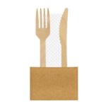 Bis Posate in Legno 16 cm con tovagliolo 2 veli - 100 pz