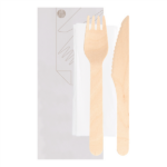 Bis Posate in Legno Makan 16 cm co tovagliolo 2 veli - 100 pz