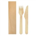 Bis Posate in Legno 16 cm con Tovagliolo 2 veli  - 100 pz