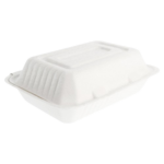 Scatola Lunch Box bagassa con coperchio 1000 ml Bianca 22.5x16.5x6.4 cm - 50 pz