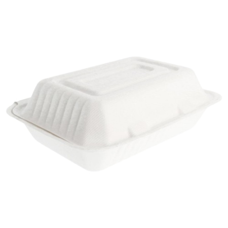 Scatola Lunch Box bagassa con coperchio 1000 ml Bianca 22.5x16.5x6.4 cm - 50 pz
