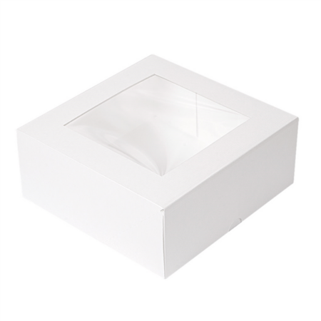 Scatola Pasticceria In Cartoncino Bianco con Finestra 18x18x7,5 cm - 50 pz