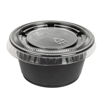 Coppetta Condimento PP Nera con Coperchio 60 ml | Ø6,2x3,2 cm - 24 pz