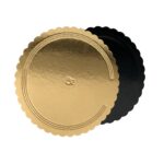 Disco Sottotorta in Cartone Oro Nero Bordo Festonato Ø 18 cm - 10 kg