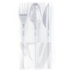Tris Posate Ps Trasparente 17,5 cm + tovagliolo 33/2 veli - 100 pz