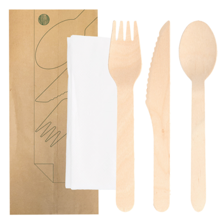 Tris Posate in Legno Imbustate - 100 pz
